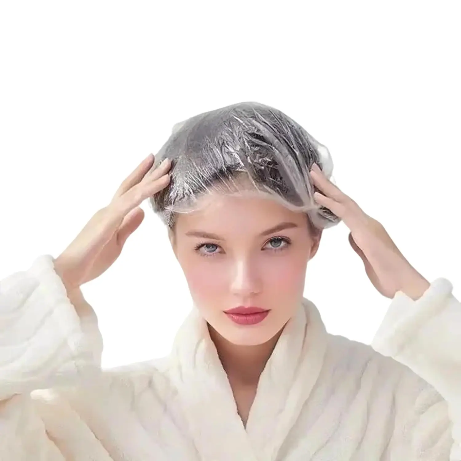 

200PCS Disposable Shower Caps, Plastic Clear Hair Cap Large Thick Waterproof Bath Caps for Women & Men Unisex Reusable Travel Es