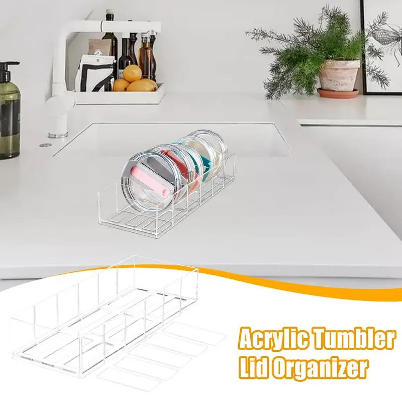 Cup Lid Organizer Transparent Draining Display Stand Household Space Saving Rack Countertop Cup Lid Organizer For Home Kitchen