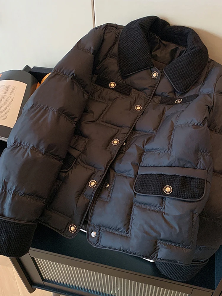 

plus Size Bla Lapel Thiened ort Cotton Jaet Women's Winter Faion Slimming Sli Outerwear Trendy Korean Sle