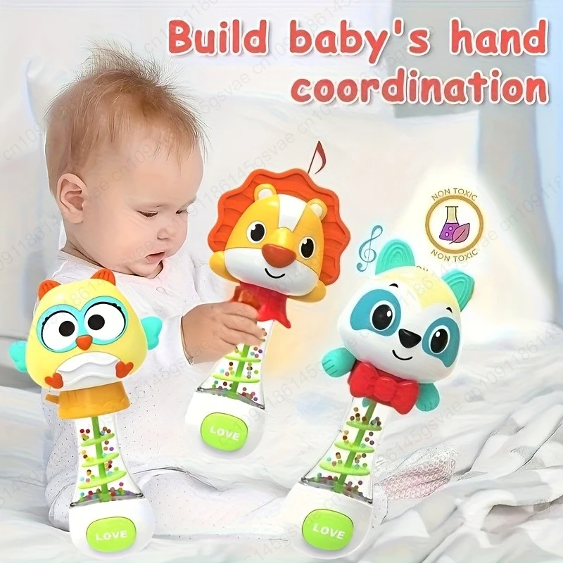 جرس مكرنك يدوي على شكل حيوان لطيف - لعبة تعلم في مرحلة الطفولة المبكرة التي تعزز قوة القبضة ويعزز التنمية البصرية والسمعية #1