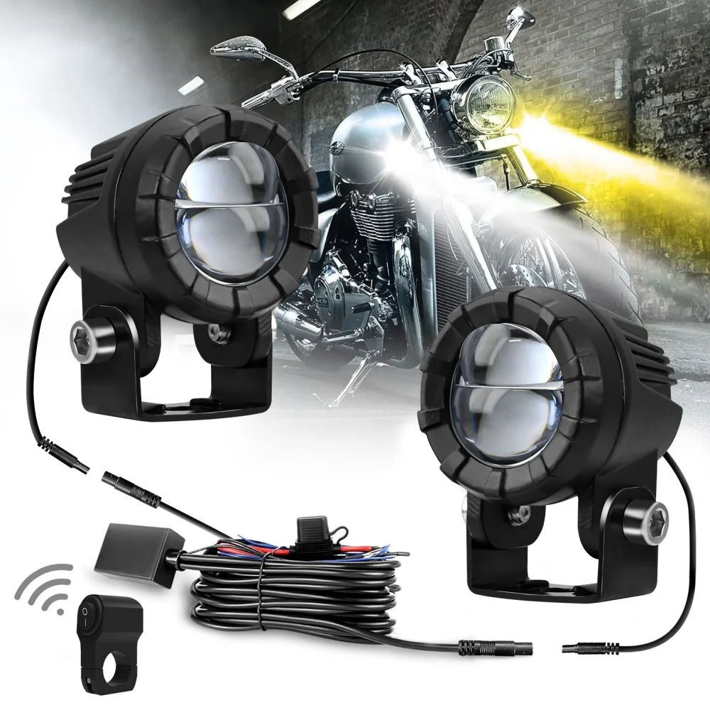 2PCS Motorcycle Headlight Fog Lamps for LED Spotlight with Wiring Harness Kit