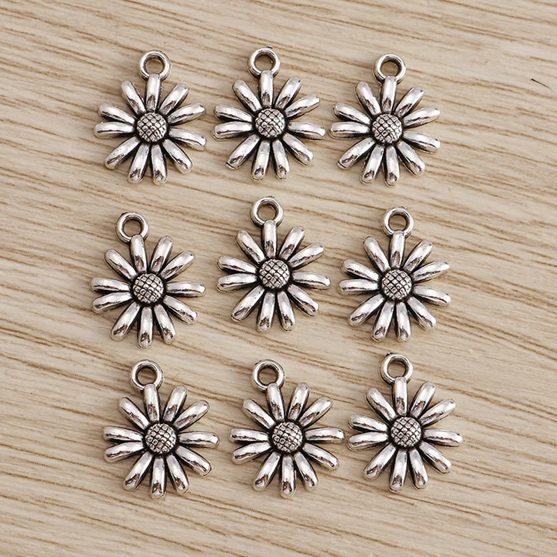 Tusember 50 Stück 11*13mm Metall-Gänseblümchen-Anhänger für Halsketten, Ohrringe, handgefertigten Schmuck, Zubehör, DIY-Bastelbedarf – Detail 2