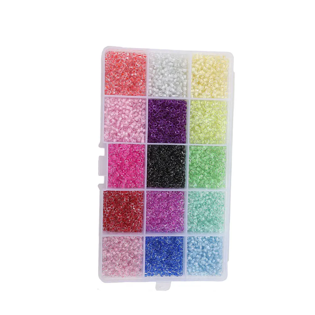 

1Pack Core Colored 3mm Glass Beads DIY Round Spacer Beads for Bracelet Necklace Cross Stitch 15 Grid Durable Box