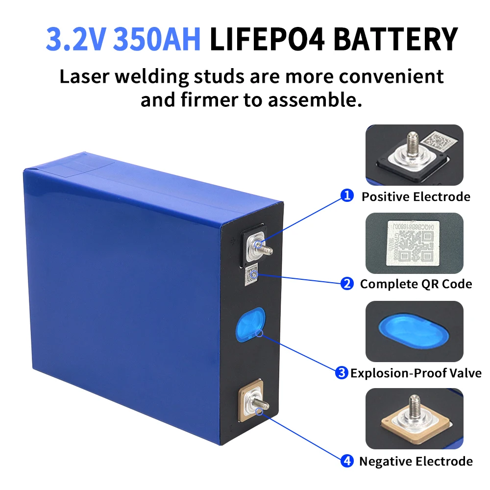 

NEW 8PCS 3.2V 350Ah Lifepo4 Lithium Iron Phosphate Battery DIY 12V 24V 36V 48V 350Ah Grade A Solar Rechargeable Cells Tax Free