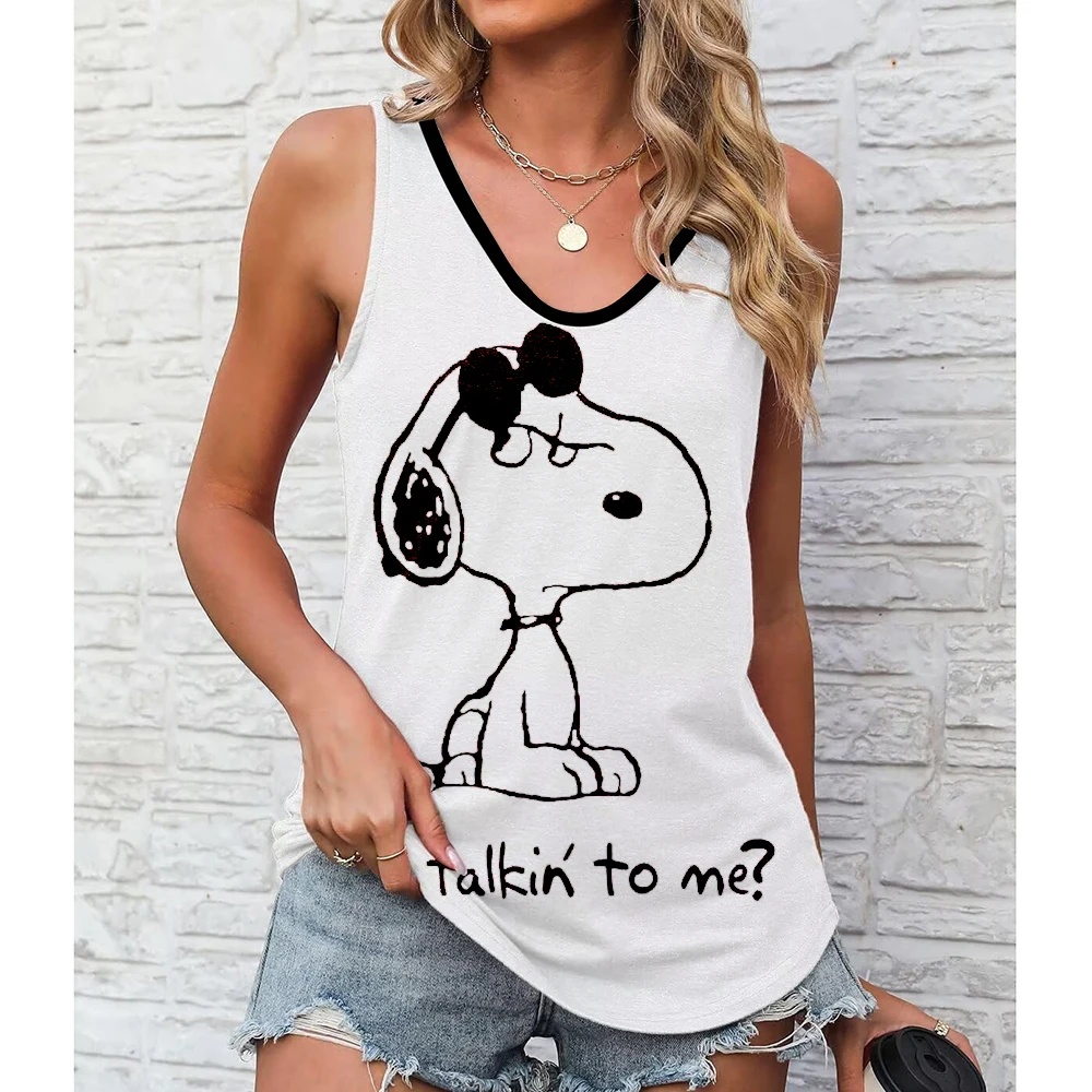 

Summer Funny Snoopy 3D Print Tank Tops Women Streetwear Fashion Oversized U-Neck Vest Off Shoulder Sleeveless Woman Camisol