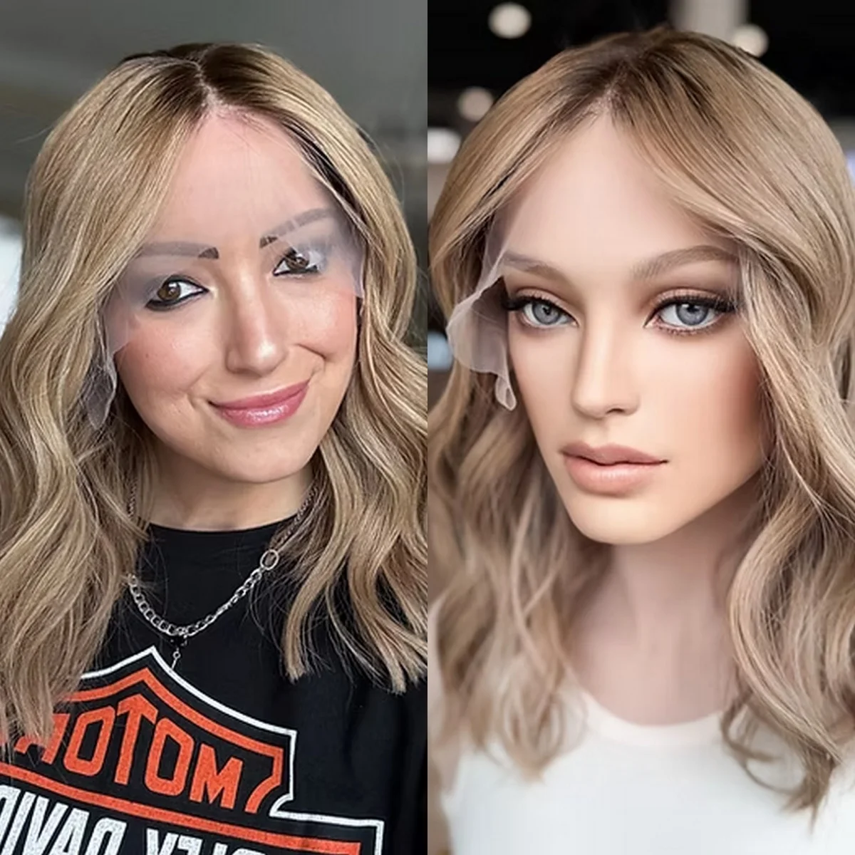 

16-дюймовый Ombre Медовый Блондин Теневые Корни Синтетические Кружевные Фронтальные Парики Плечо Натуральная Волна Реалистичный Вигляд Натуральные Волосы Парики