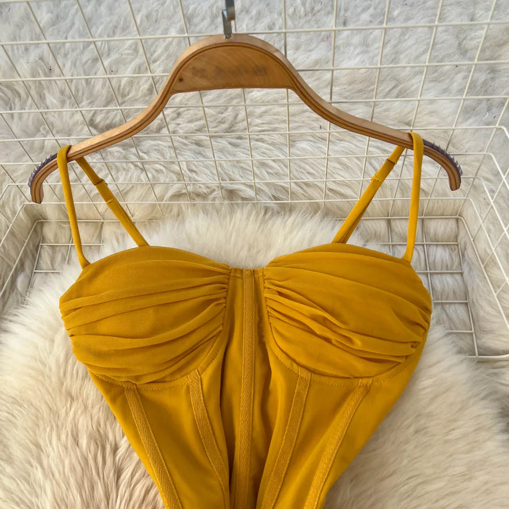 シックなヴィンテージセクシーなプリーツスリーブレスエレガントフェアリーボヘミアンサマードレス女性服ロングドレス