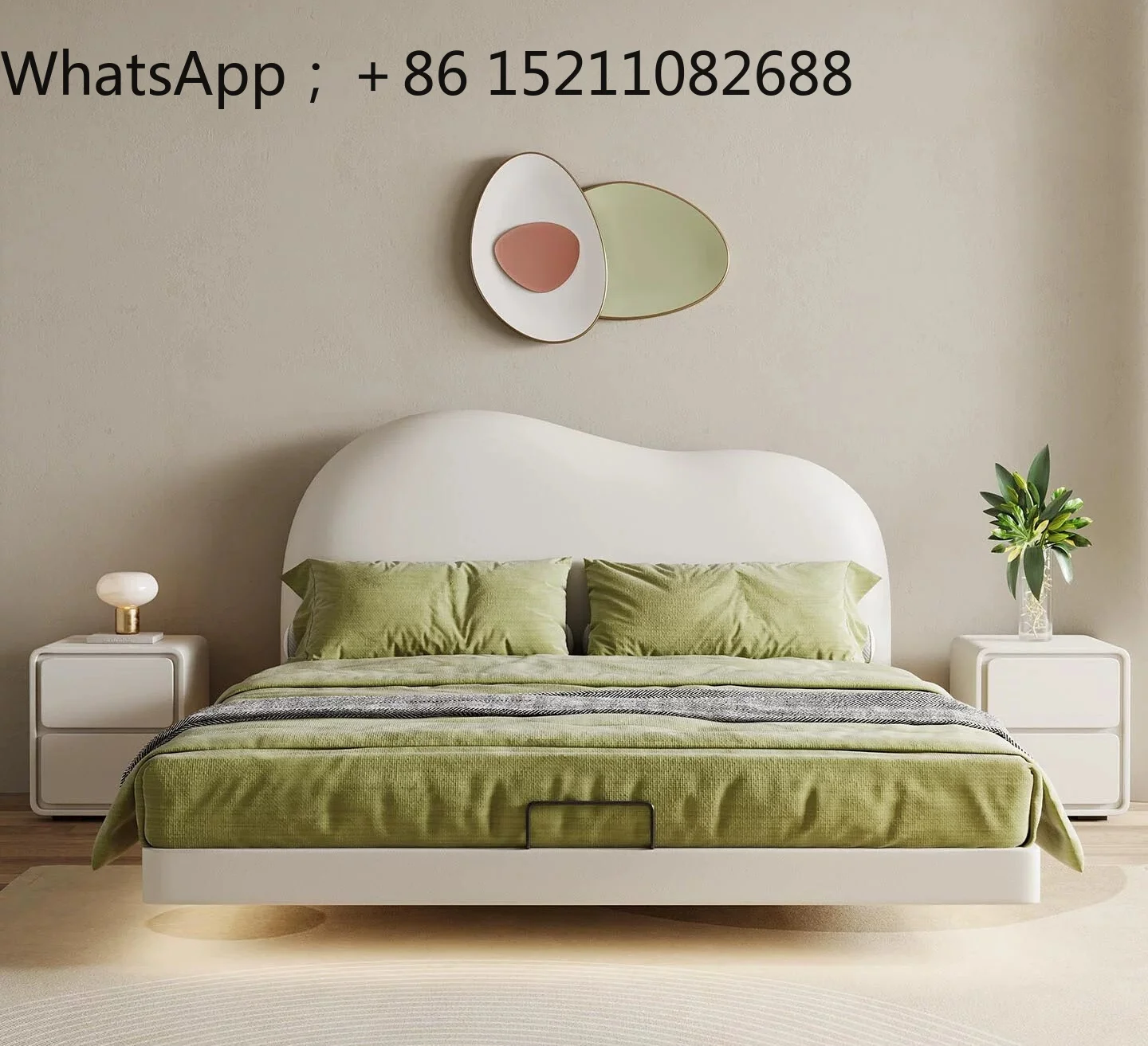 SCY modern simple thin bedside suspended bed small apartment flush edge cream wind leather bed
