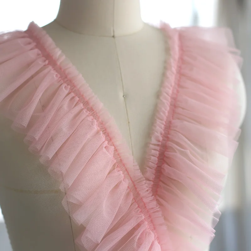 10cm 3m/lot 16color in Stock Thicken Pleated Mesh Lace Trim Mesh Fabric Skirt/Dress/Bedding Material SC135