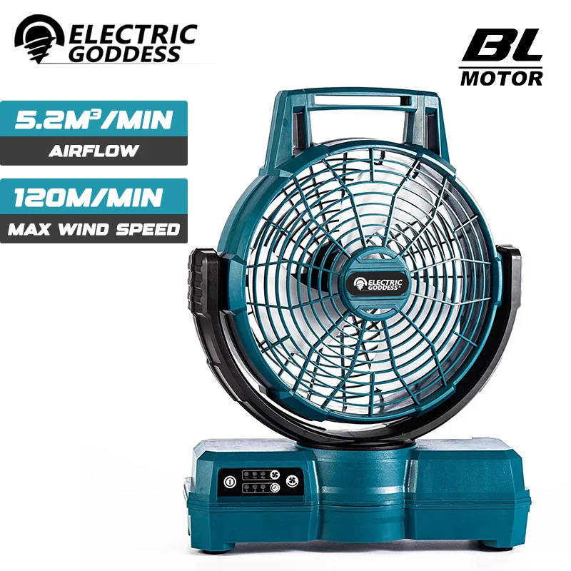 

12 Inch Electric Fan 3 Speed Adjustable Outdoor Camping Fan Table Portable Air Circulators For Makita 18V Battery Pins