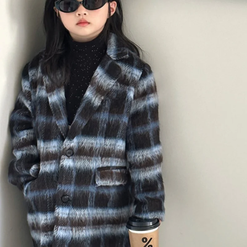 Girls Woolen Coat Overcoat Jacket Windbreak 2024 Christmas Warm Plus Thicken Autumn Winter Cotton School Children's Clothing