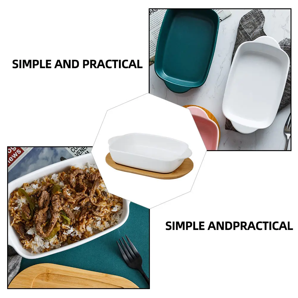 

1 set Amphora Rectangular Ceramic Baking Tray Double Handle Oven Dish Grilling Roasting Pan High Temperature Resistant