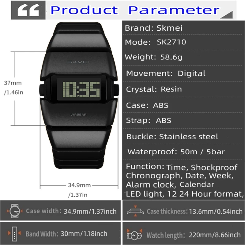 SKMEI Waterproof Outdoor Sports Watches for Men Fashion Multifunction Alarm Chrono LED Digital Wristwatches Simple Style view 3