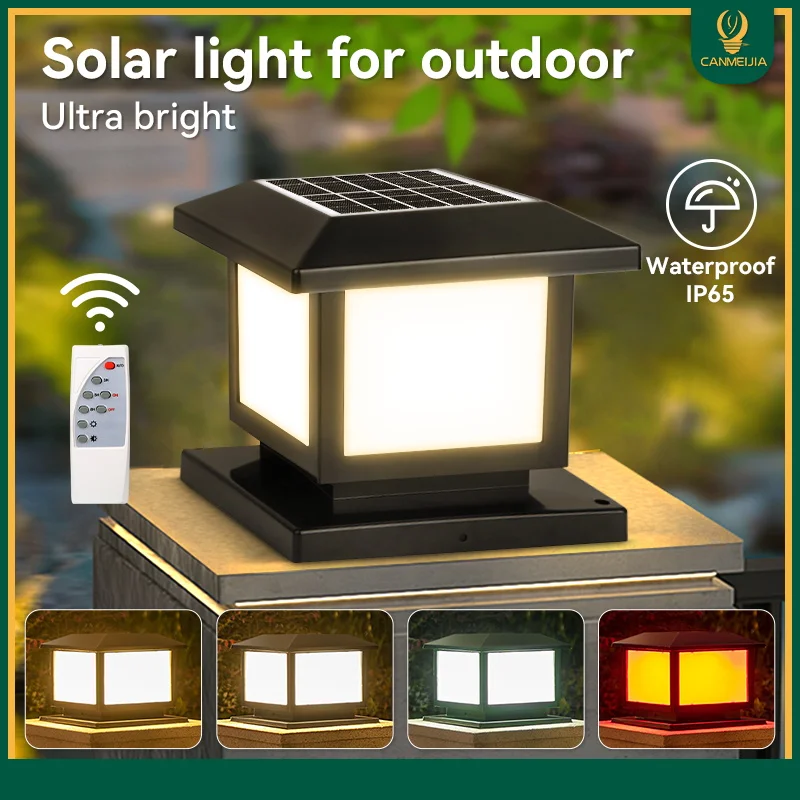 LED Solar Light Pillar  waterproof Solar Lantern Lights Outdoor Remote Control For Garden Decoration Fence Pathway Decor Lamp