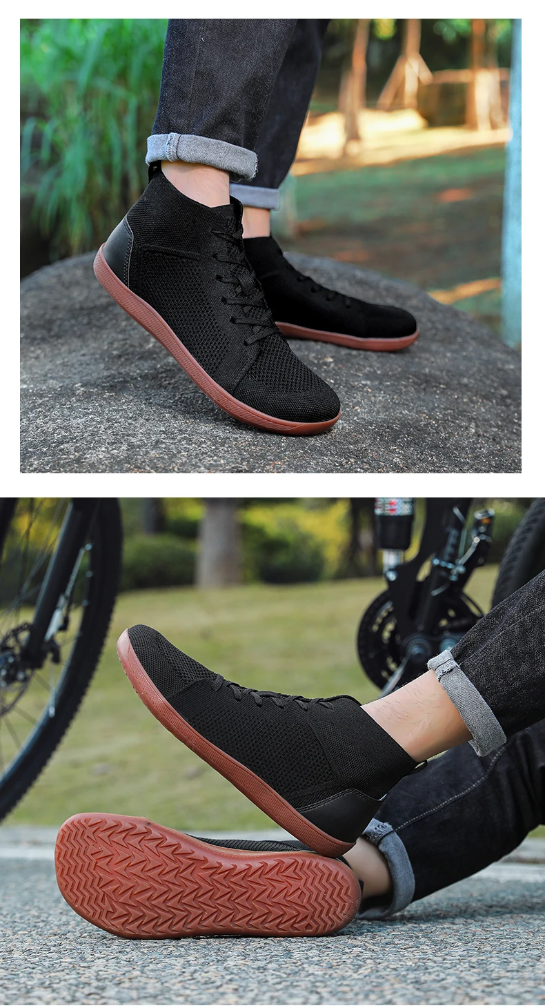 Mid-Top-Barfußschuhe für Männer und Frauen, breiter Zehenbereich, minimalistische Sneaker, atmungsaktiver Strick, Zero Drop, breiter Schnitt, lässige Walkingschuhe – Detail 11