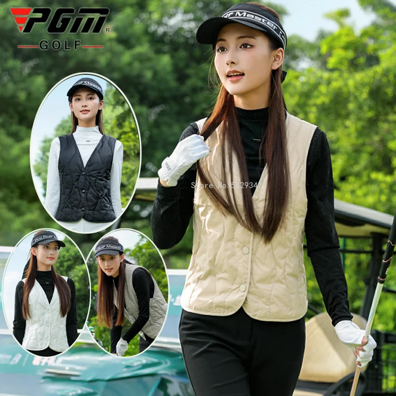 

Pgm Winter Golf Jacket New Women's V-Neck Sleeveless Vest Waterproof Warm Inner Coat Ladies Windproof Down Golf Waistcoat