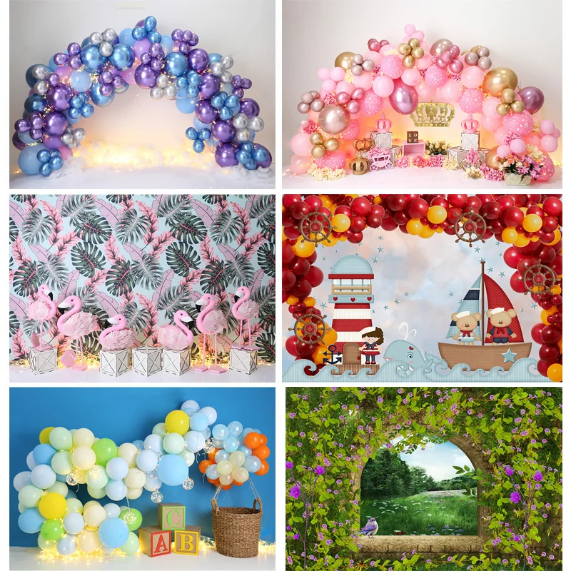 

Jungle Happy Birthday Photography Backdrops Newborn Air Balloon Party Decorations Portrait Photo Studio Background VG-07