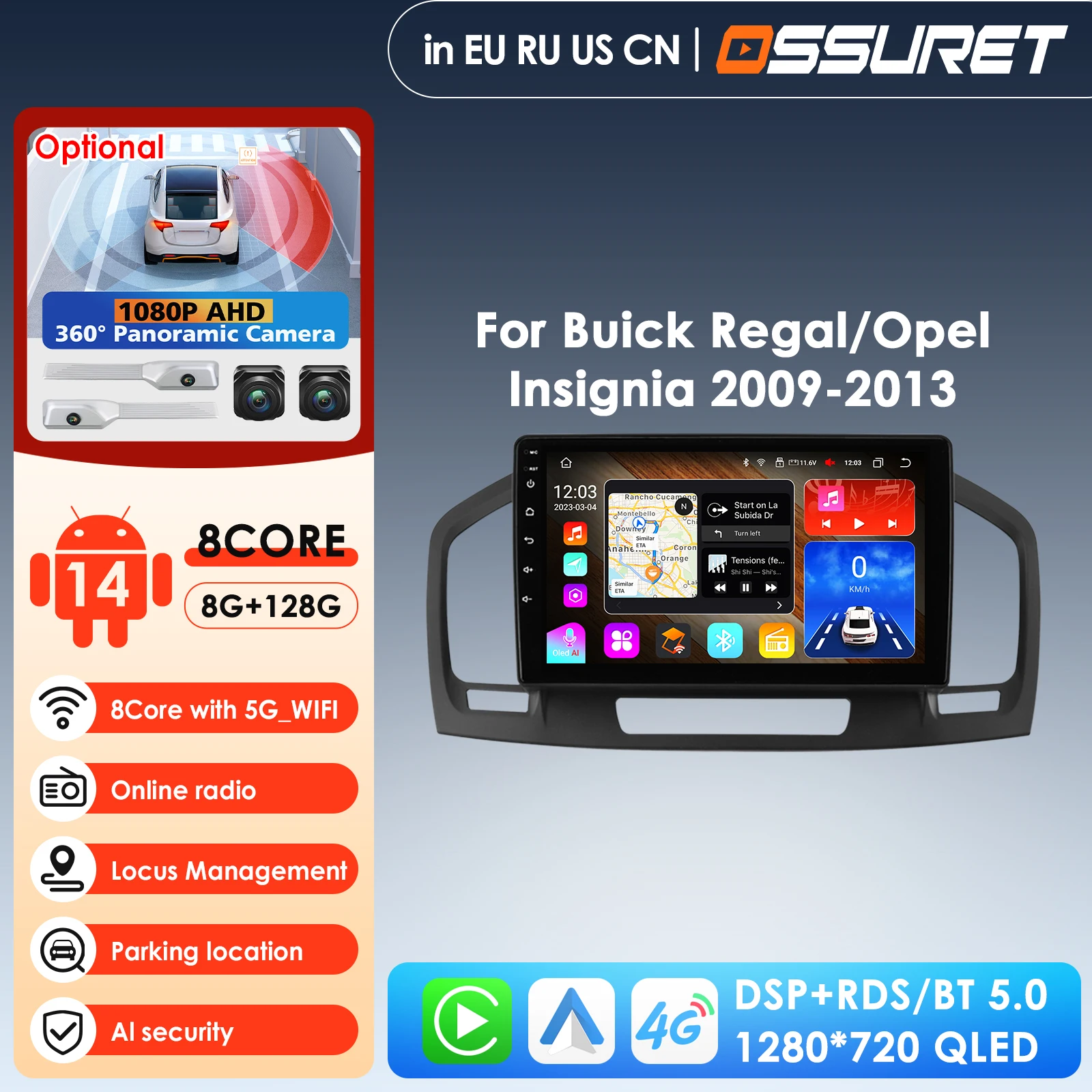 

9-дюймовый 7862 8-ядерный 360 ° Мультимедийный проигрыватель для автомобиля с 4G, CarPlay и Android Auto для Buick Regal 1, Opel Insignia, GPS-стереосистема, головное устройство