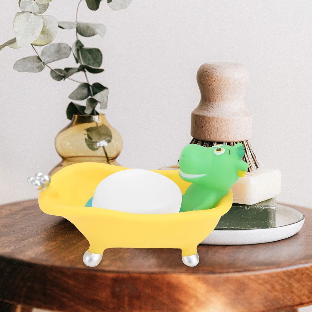 

2pcs Cartoon Animal Box Cute Vinyl Holder Bathtub Shape Small Self-Draining Soap Dish For Bathroom Sink Storage Tray Bar Soap