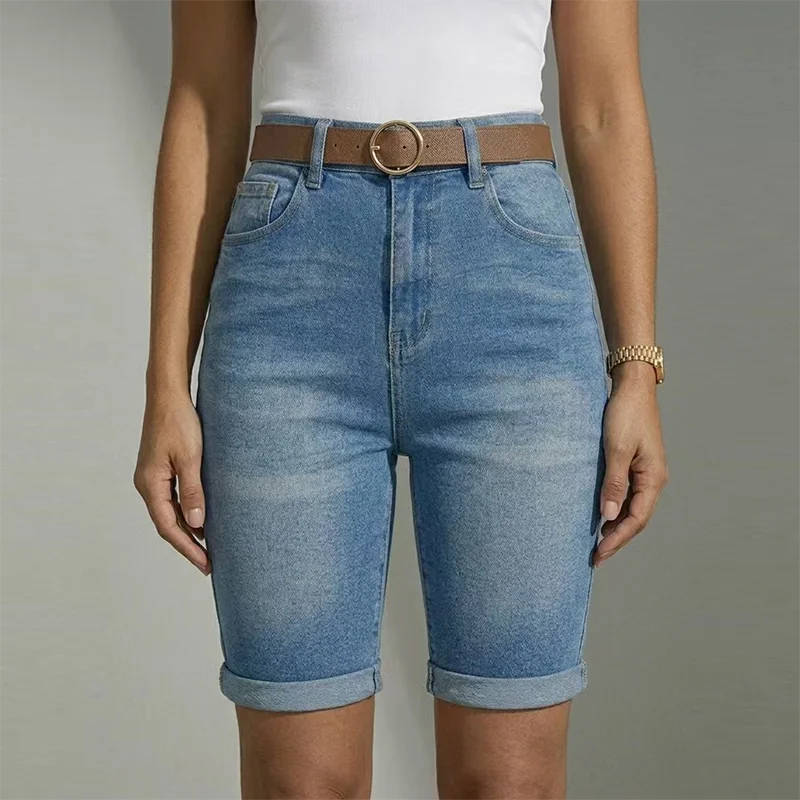 Jeans ajustados de mujer hasta la rodilla, pantalones de cintura alta, shorts de mezclilla elásticos, jeans mom, pantalones lápiz ajustados, pantalones de mezclilla casuales y cómodos
