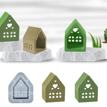 Diy pequena casa castiçal molde de silicone base vela gesso ornamento resina cola epoxy molde casa artesanato decoração ferramentas armazenamento