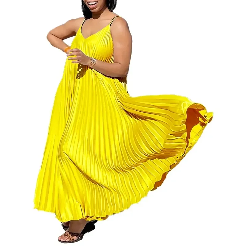 

Summer African Pleated Dresses for Women 2024 Plus Size Turkey Evening Party Vneck Slip Dress Ankara Outfit Robe Africa Clothing