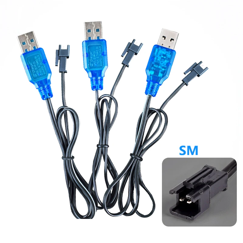 1Pcs 3.7V 400mA Lithium Battery USB Charger Packs SM 2P Forward Plug Electric Toy USB Charging Cable