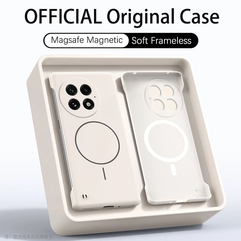 Luxuriöse, ultradünne, matte, rahmenlose PC-Hülle für Magsafe Oneplus 13, 13R, 13S, 12R, magnetische, stoßfeste Schutzhülle
