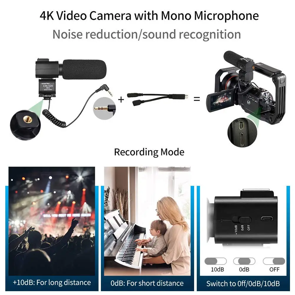 4K Video Camera Live Stream ORDRO AC5 Professional YouTube Vlog Camcorder Filmadora Camara de 12X Optical Zoom with LED Light