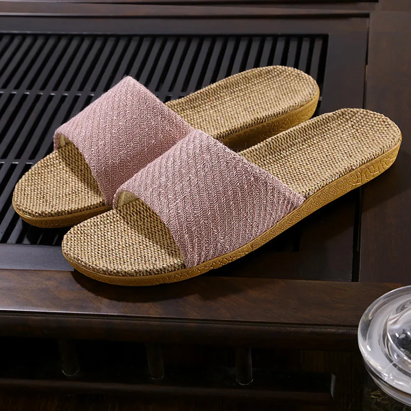 New Home Couple Slippers Cotton Linen Slippers Anti-slip Men and Women\'s Thick Soles In Summer