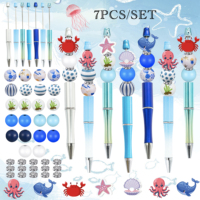 7PCS Underwater World Crab Octopus Whale Starfish Shell Theme DIY Bead Ballpoint Pen And Wood Bead Set DIY Bead Supplies