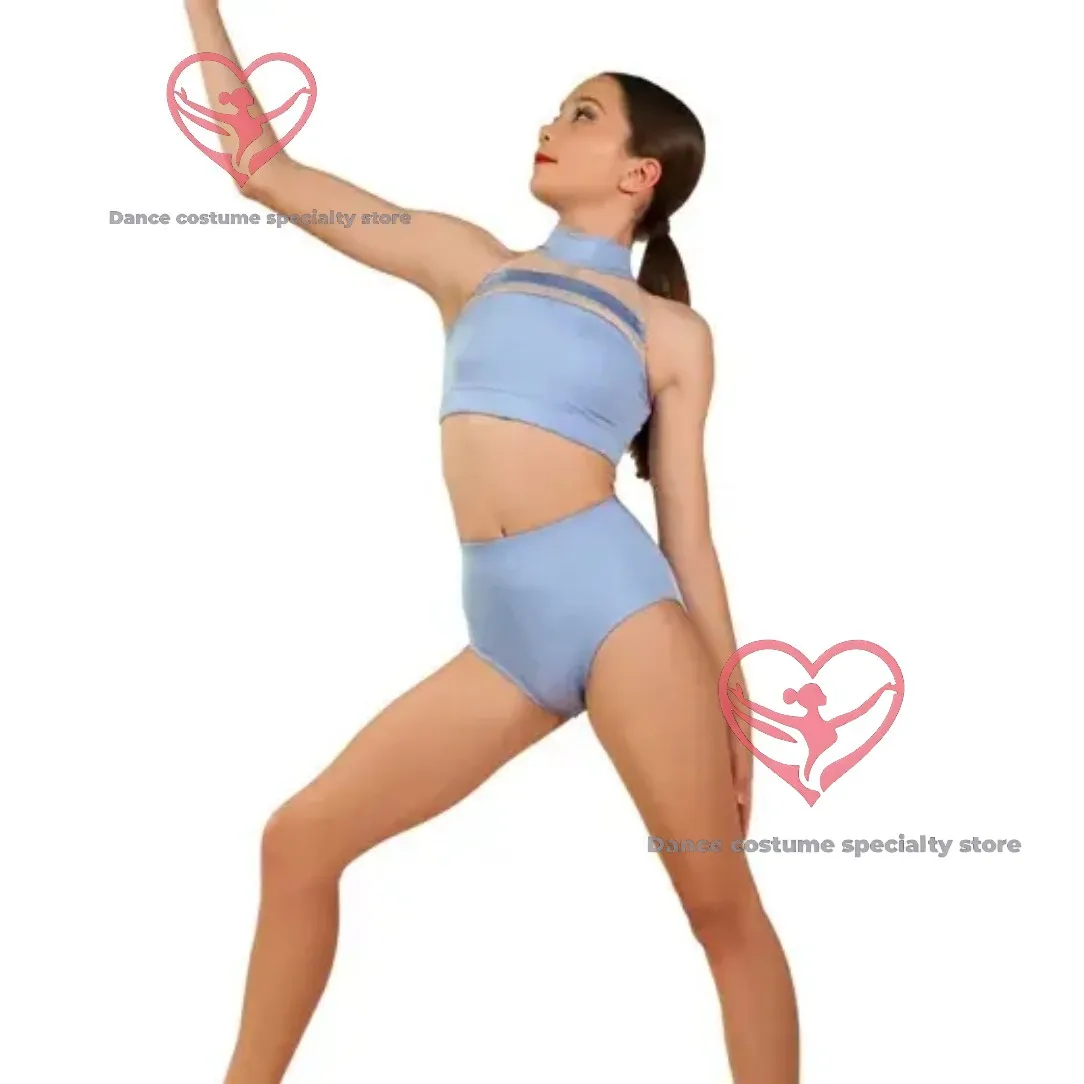 

Синий балетный купальник Vista из двух частей с широким шейным ремешком, танцевальный костюм