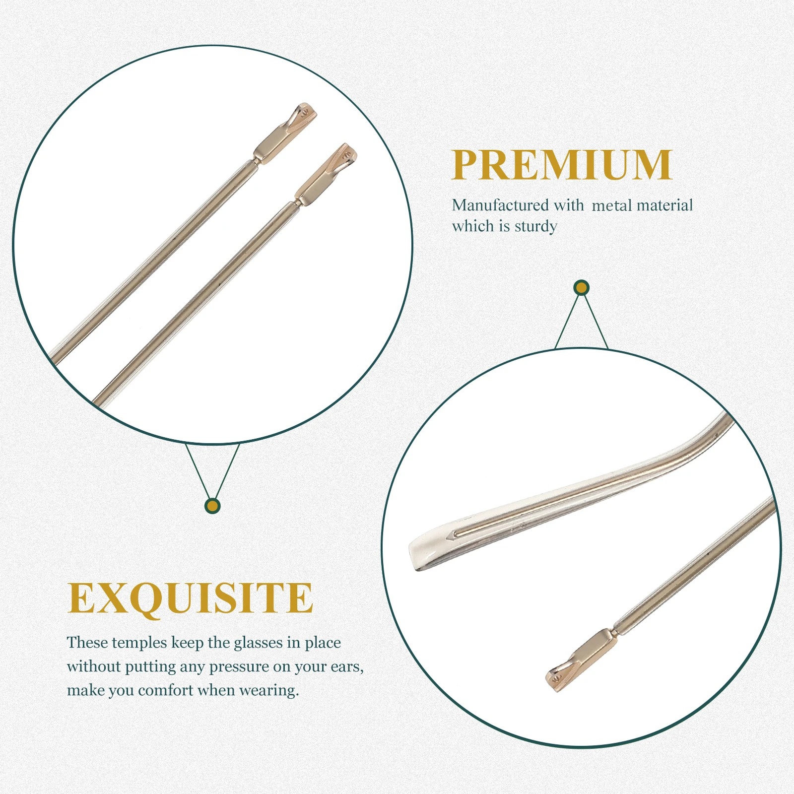 

Golden Replacement Eyeglasses Legs Non-slip Metal Accessories for Sunglasses Reading Glasses Strong Durable Comfortable Wear