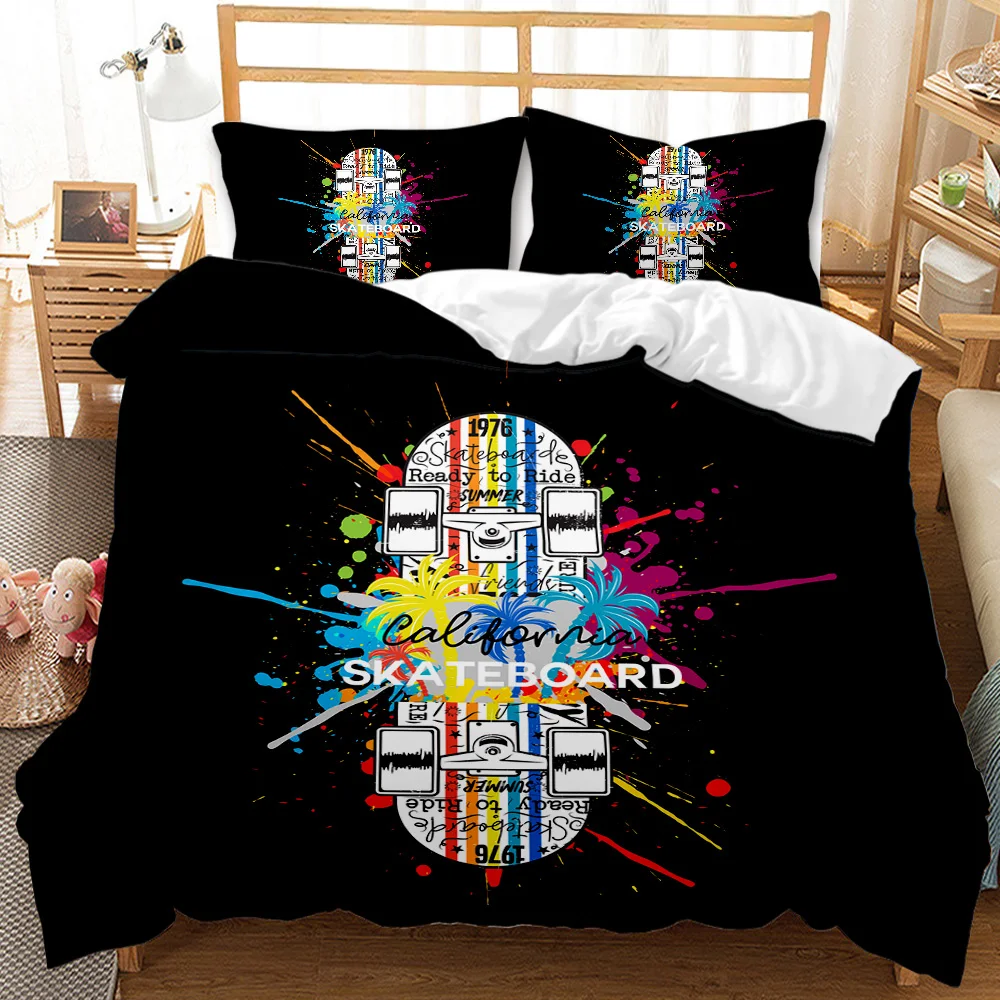 

Skateboard Duvet Cover Set King Boys Extreme Sports Bedding Set Youth Comforter Cover Vintage Graffiti Art Polyester Quilt Cover