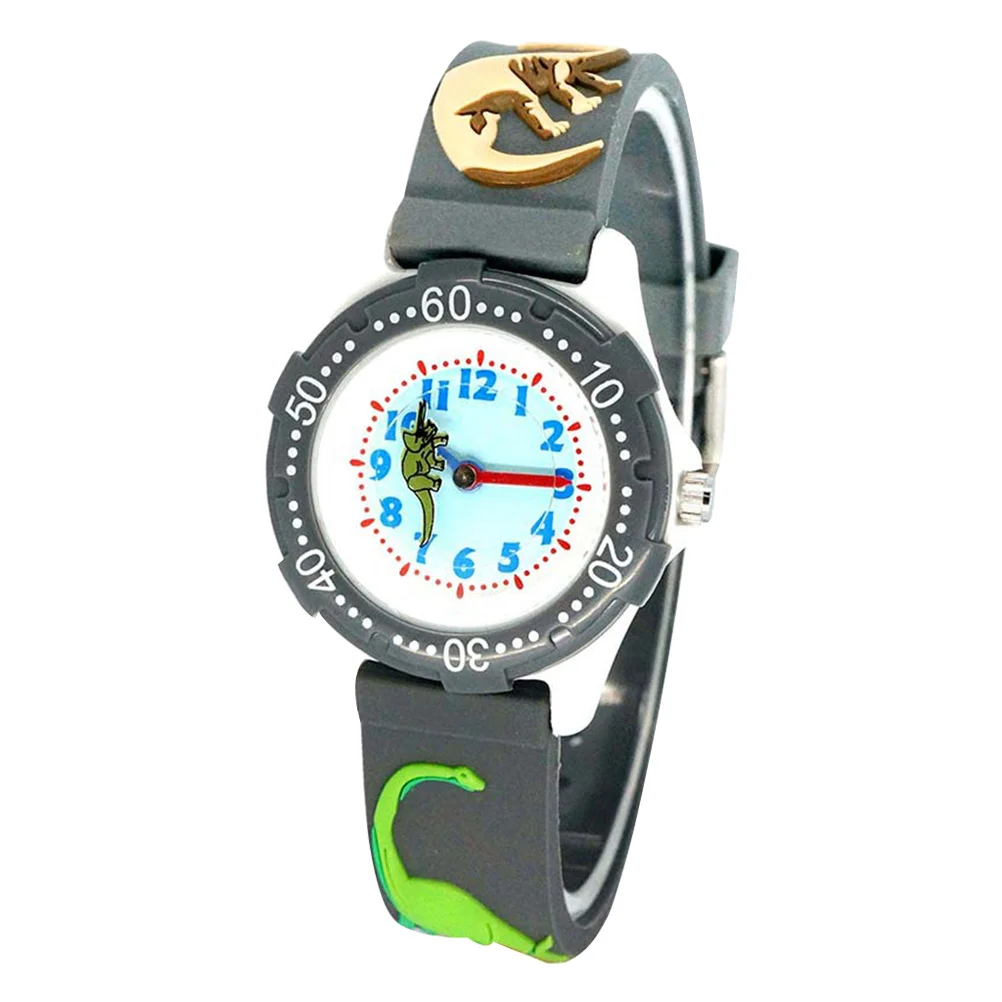 Cartoon Watch Creative Dinosaur Design Waterproof Quartz Wristwatch Grey Unique and Comfortable Birthday Present