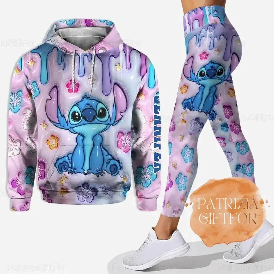 2024 Disney Stitch 3D Hoodie Leggings Set Women\'s Mickey Yoga Pants Sweatpants Women\'s Yoga Hoodie Leggings Fashion Tracksuit