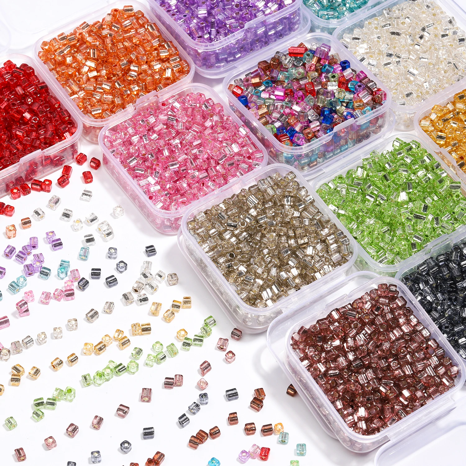 Colorful Czech Glass Crystal Seed Beads 4mm Boxed Cube Square Charms AB Plated Colour Waist Beads For DIY Jewelry Making 340pcs