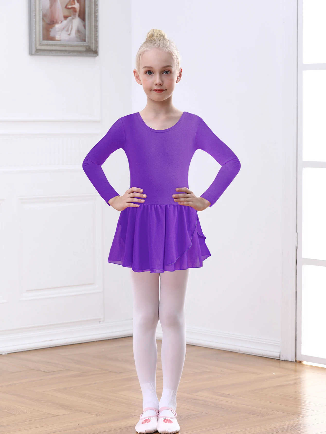 Girls Long Sleeve Ballet Leotards Toddler butterfly back Chiffon Skirt Dancewear Kids Dance Dresses