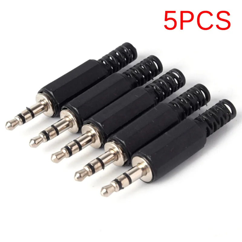 5Pcs Black 3.5mm Stereo Headset Plug 3.5 Audio Plug Jack Adapter Connector