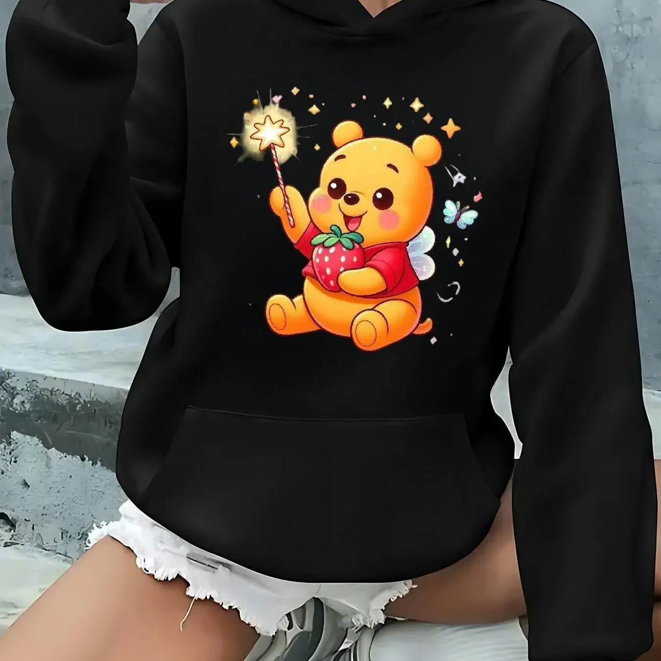 

Толстовки с капюшоном Disney Winnie the Pooh, модные толстовки унисекс большого размера, осенне-зимние флисовые повседневные универсальные уличные кофты