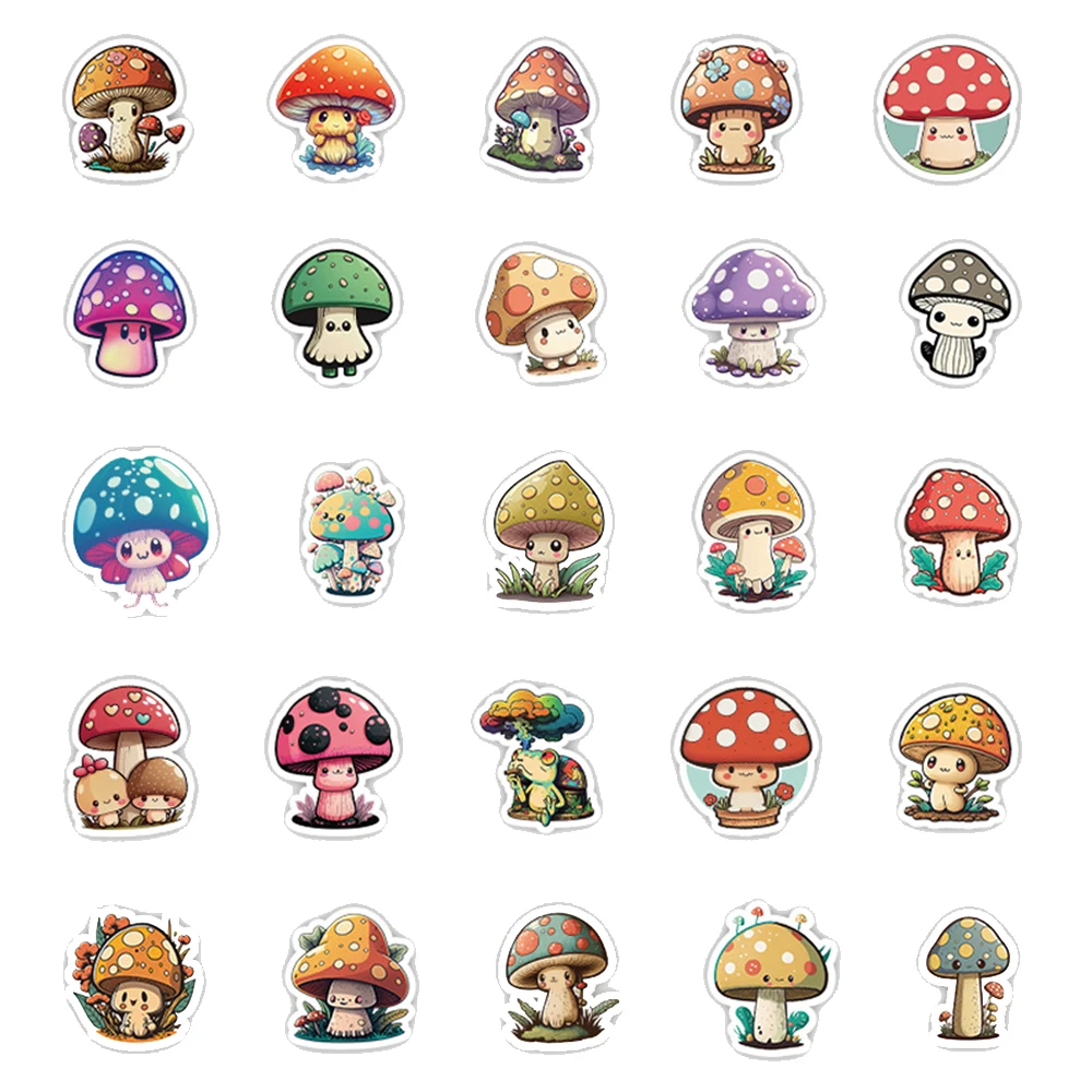 10/30/50pcs Kawaii INS Cartoon Mushroom Stickers Cute Decals Decoration Phone Water Bottle Scrapbook Waterproof Graffiti Sticker