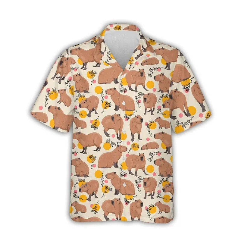 Summer Capybara Animals 3D Print Shirts Men Fashion Shirt Casual Vintage Streetwear Short Sleeve Shirt Blouse Man Clothing