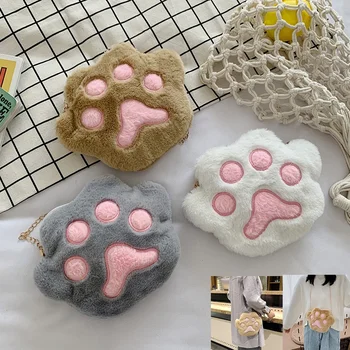 Cat Paw ถุงมือ Cat Paw Backpack ฤดูหนาวน่ารักการ์ตูนแมวสาวเปิดนิ้วถุงมือหนา Fluffy Bear Paw ถุงมือครึ่งนิ้ว