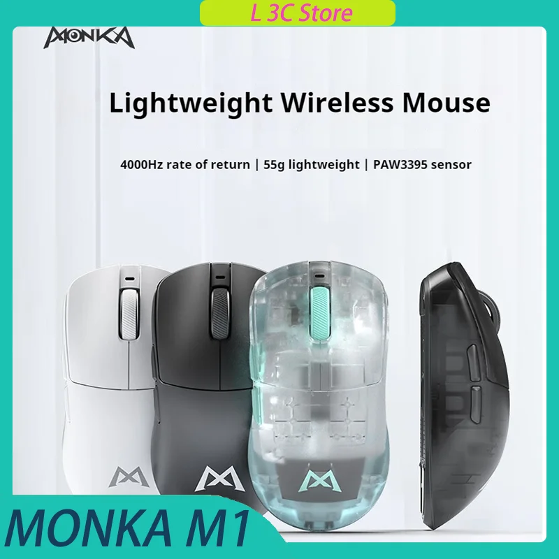 Monka M1 Pro MAX Wireless Gaming Mouse Bluetooth Tri-mode High-Performance E-sports Paw3395 4K Long Endurance 300mAh Custom Gift