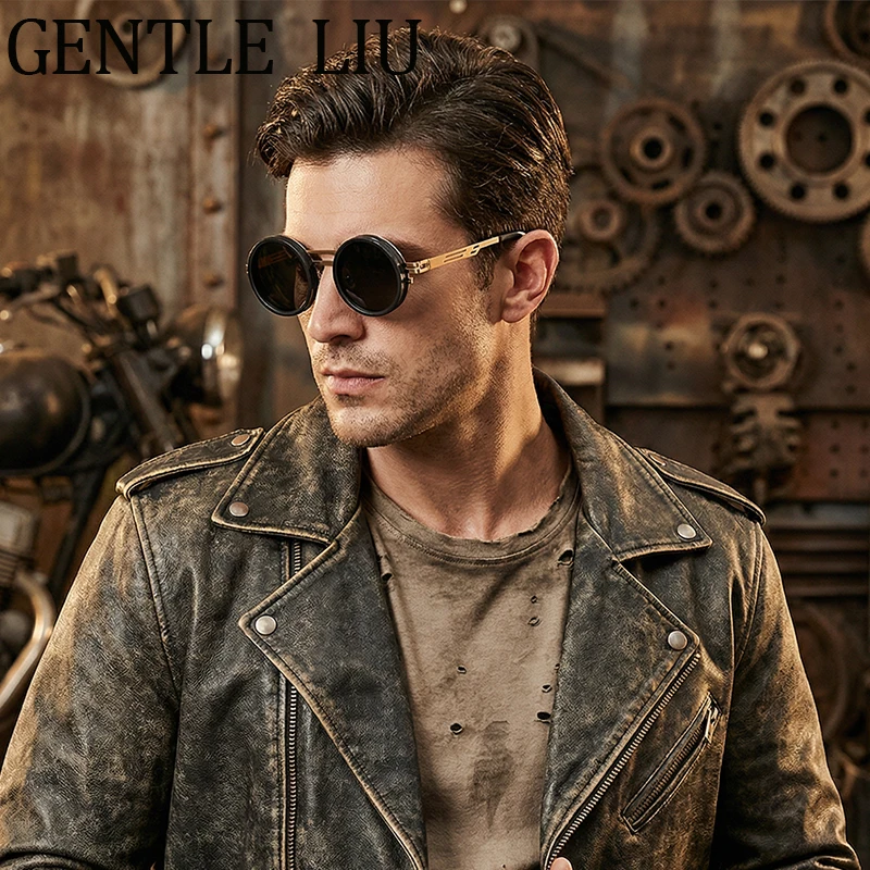 

Steampunk ND9 Adjustable Dimming Polarized Sunglasses Men Small Round Metal Frame Punk Sun Glasse For Male Fishing Eyewear UV400