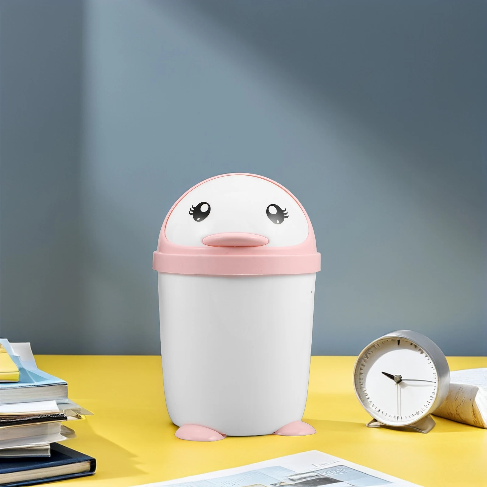 

2Pcs Mini Cute Penguin Desktop Garbage Bin Small Trash Can for Desk Car Easy to Clean Plastic Waste Basket Kawaii Little