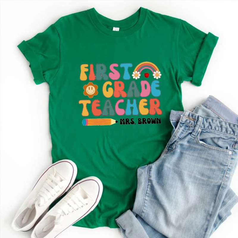 Personalized First Grade Teacher Shirt Retro 1st Grade Teacher Shirt Back To School First Day of School Rainbow Teacher Gift