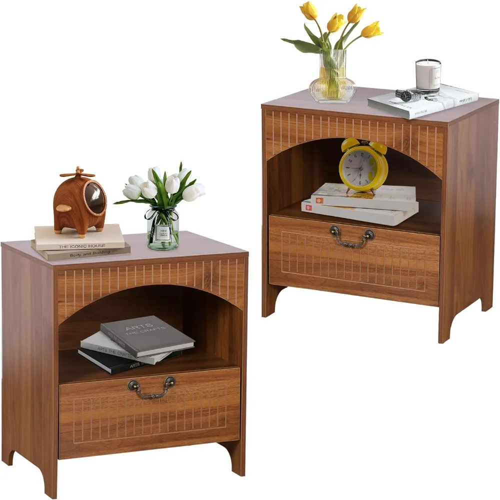 

Night Stand Set of 2 with Drawer,Mid Century Modern Bedside Tables with Open Compartment, with Storage for Bedroom