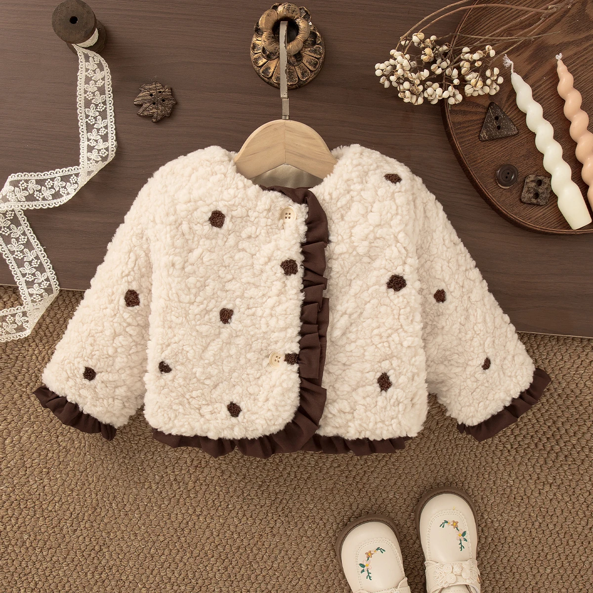 

Autumn And Winter New Korean Style Baby Girl Coat, Fashionable Polka Dot Warm Children'S Clothing For Babies Aged 0-3 Years Old
