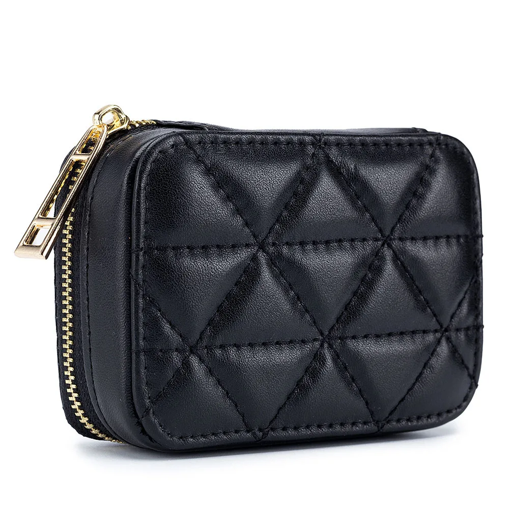 Genuine Leather Fashion Headset Bag Diamond Grid New Portable Lipstick Bag Mini Makeup Bag Coin Purse With Mirror